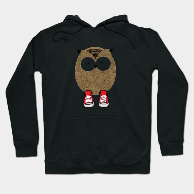 "Owl in Red Sneakers" Soft Cotton Hoodie by LGull2018